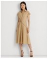 Women's Twist-Front Cotton-Blend Shirtdress Tan/Beige $70.00 Dresses